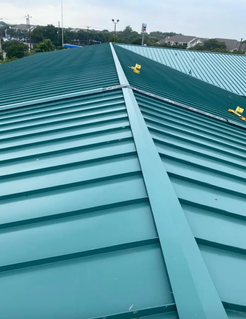Green commercial metal roof ridge and valley for Metal Roof Repair in Yorktown